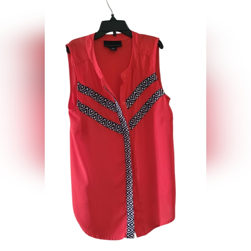 Red Mandarin Collar Buttoned Blouse